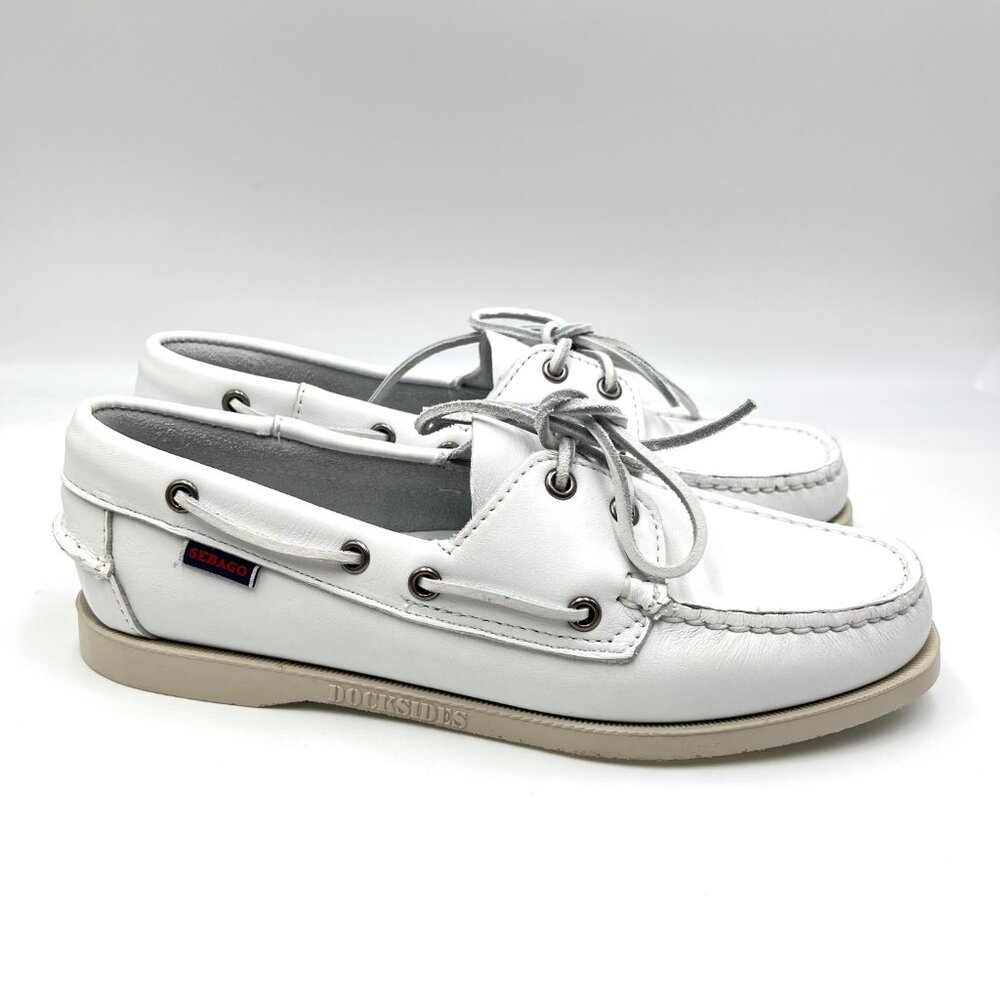 Sebago Docksides Portland Womens Size 10 White Leather‎ Boat Shoes Loafers